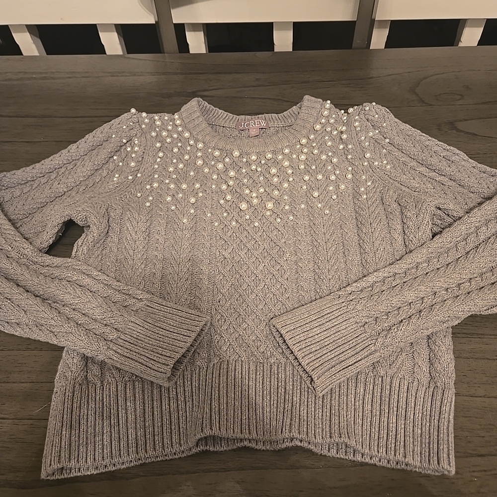 J. Crew Pearl Embellished Sweater in Light Gray